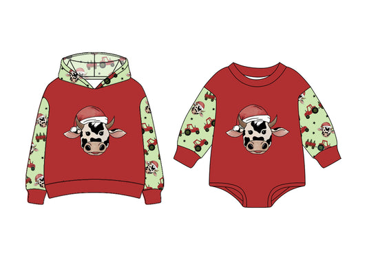 7.1(Custom Design Preorder MOQ 5 Each Design) Tractors Cow Print Boys Christmas Matching Clothes Brothers Wear
