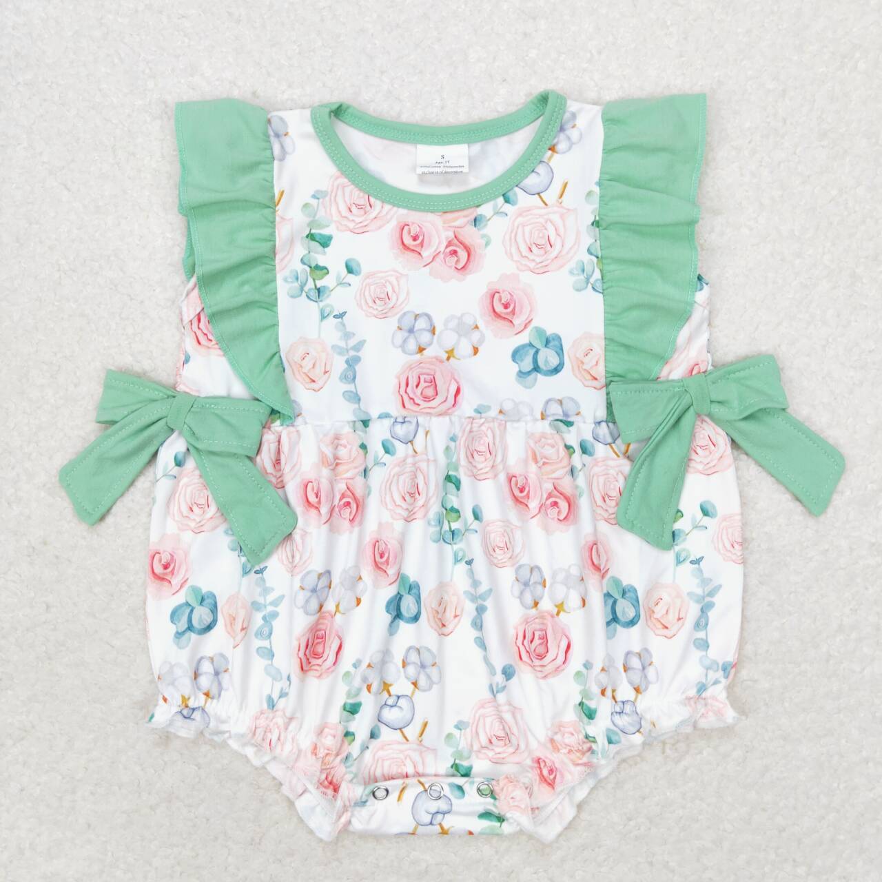 Green Flowers Print Sisters Summer Matching Clothes
