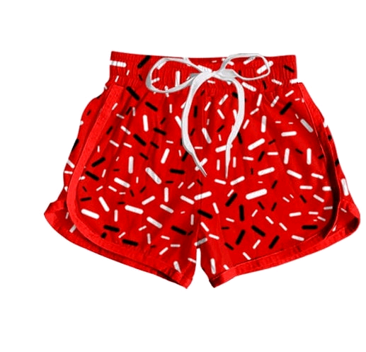 (Custom Design Preorder MOQ 5 Each Item) Team's Red Sprinkles Print Summer Bottom Sports Shorts Mom and Me Matching Clothes