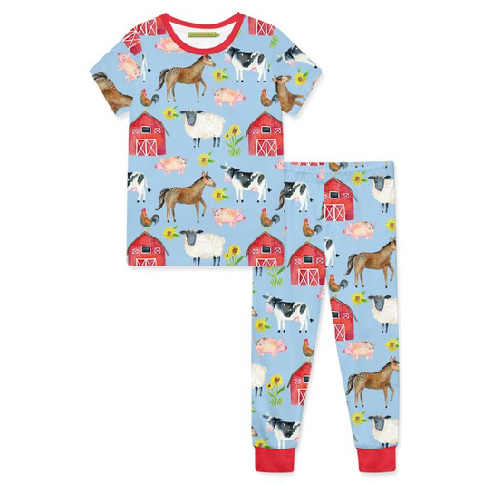 (Custom Design Preorder MOQ 5)  Farm Animals Print Girls Pajamas Clothes Set