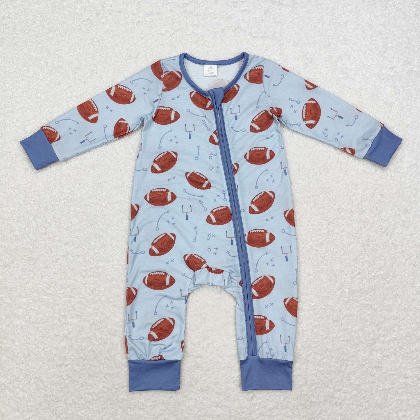 Football Print Baby Fall Bamboo Sleeper Zipper Romper Sibling Wear