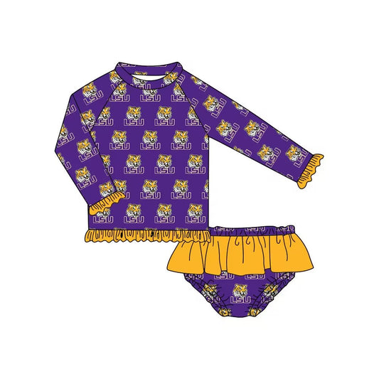 (Custom Design Preorder MOQ 5)  Team's LSU Print Girls 2 Pieces Swimsuits