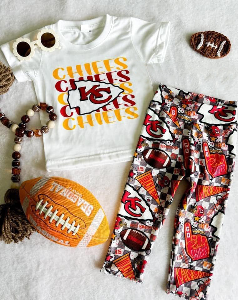 (Custom Design Preorder MOQ 5) Team's CHIEFS Print Pants Girls Clothes Set