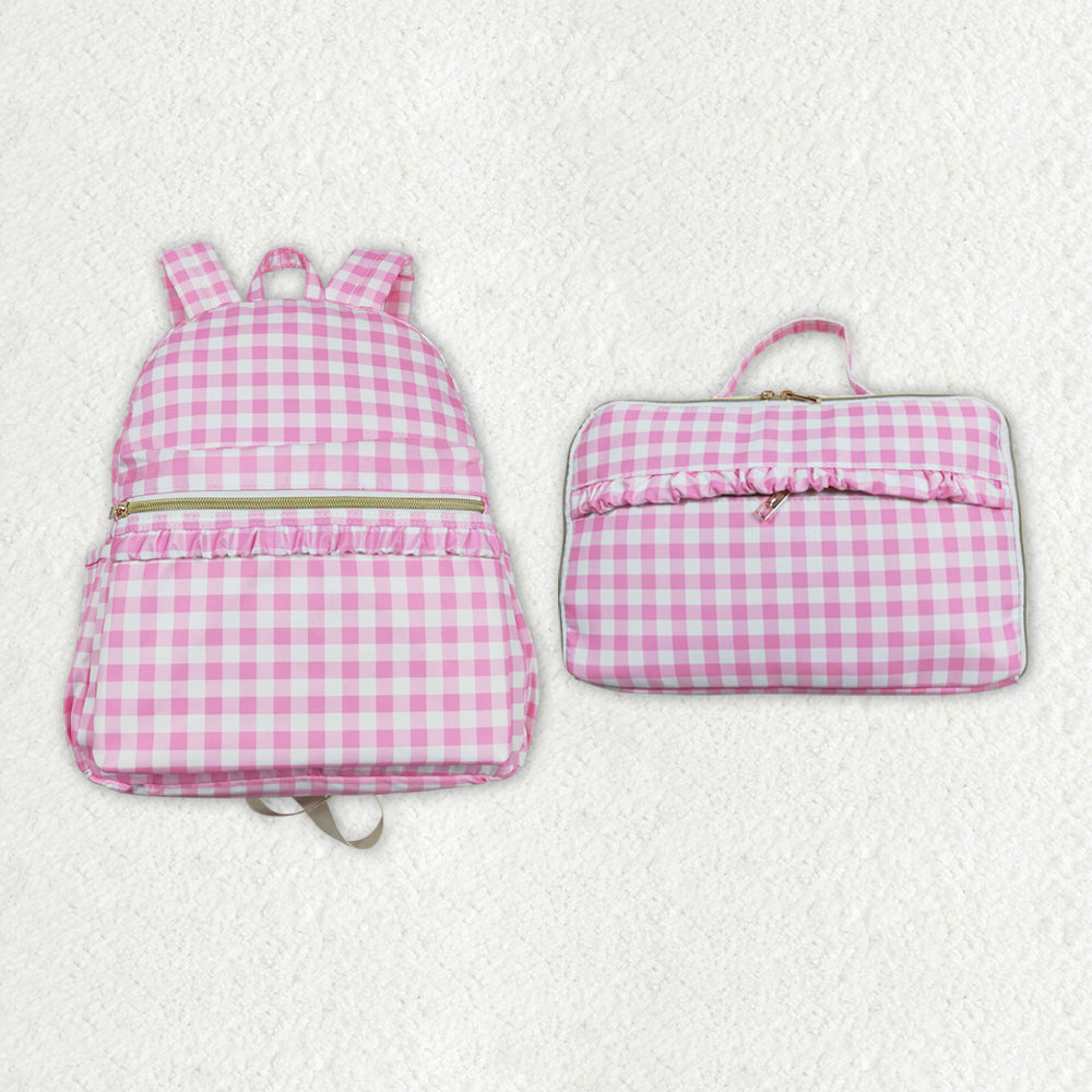 Pink Plaid Print Backpack Lunch Boxes Girls Back to School Bags