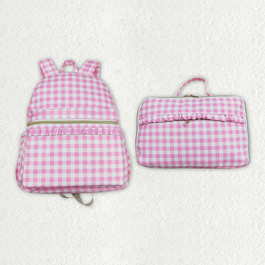 Pink Plaid Print Backpack Lunch Boxes Girls Back to School Bags