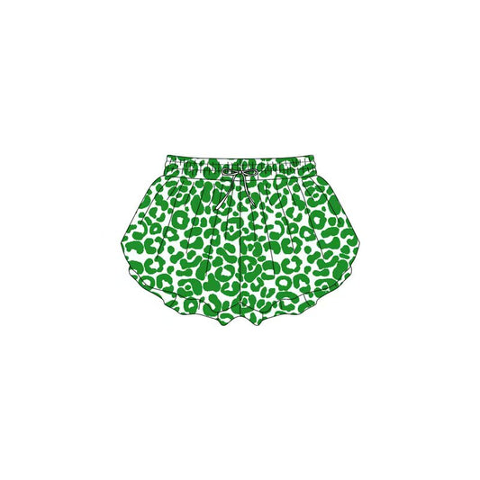 (Custom Design Preorder MOQ 5 Each Item) Green Leopard Print Summer Bottom Shorts Mom and Me Matching Clothes