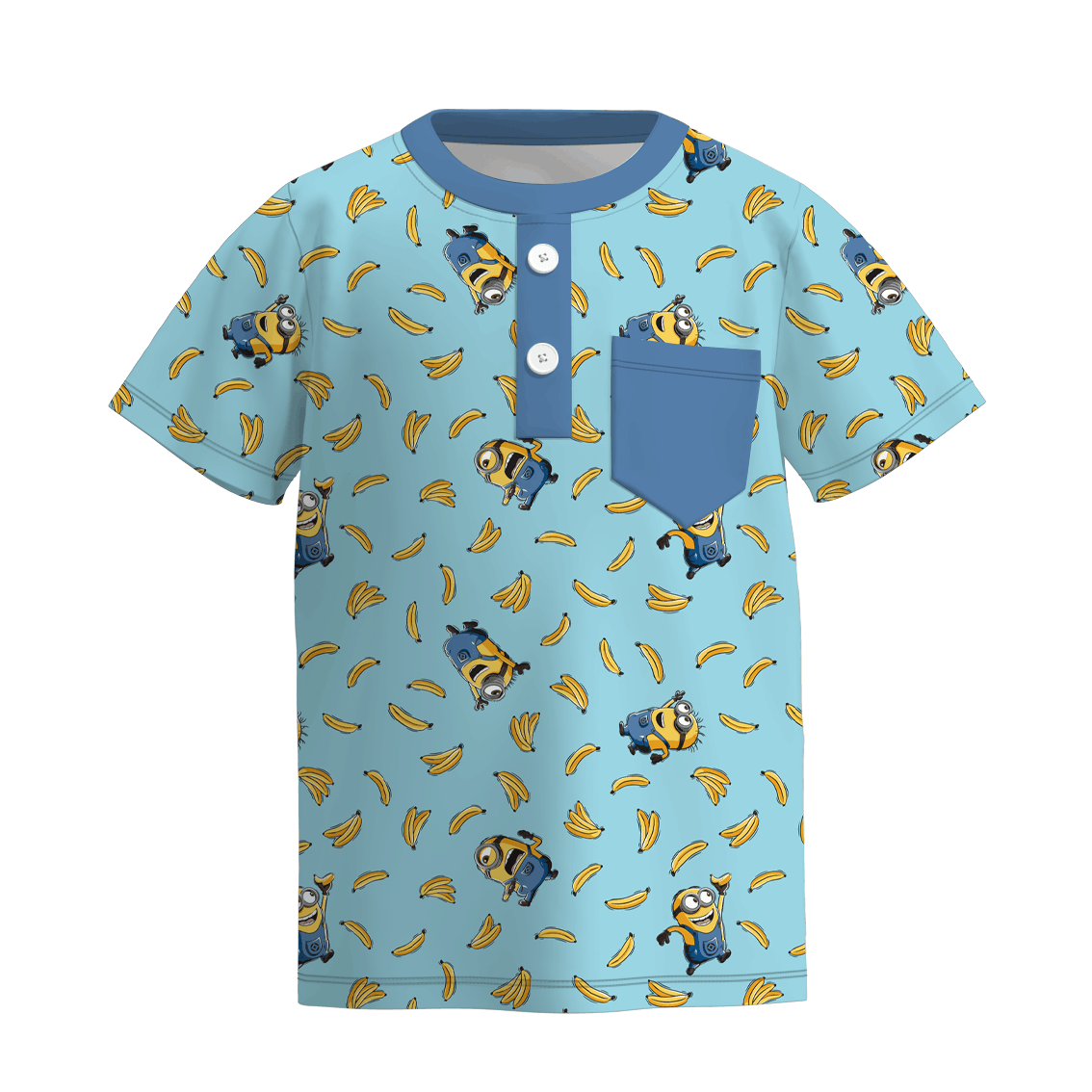 (Custom Design Preorder MOQ 5) Cartoon Banana Blue Print Pocket Boys Polo Tee Shirts Top