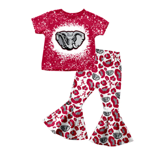 (Custom Design Preorder MOQ 5) Team's Alabama Print Bell Pants Girls Clothes Set