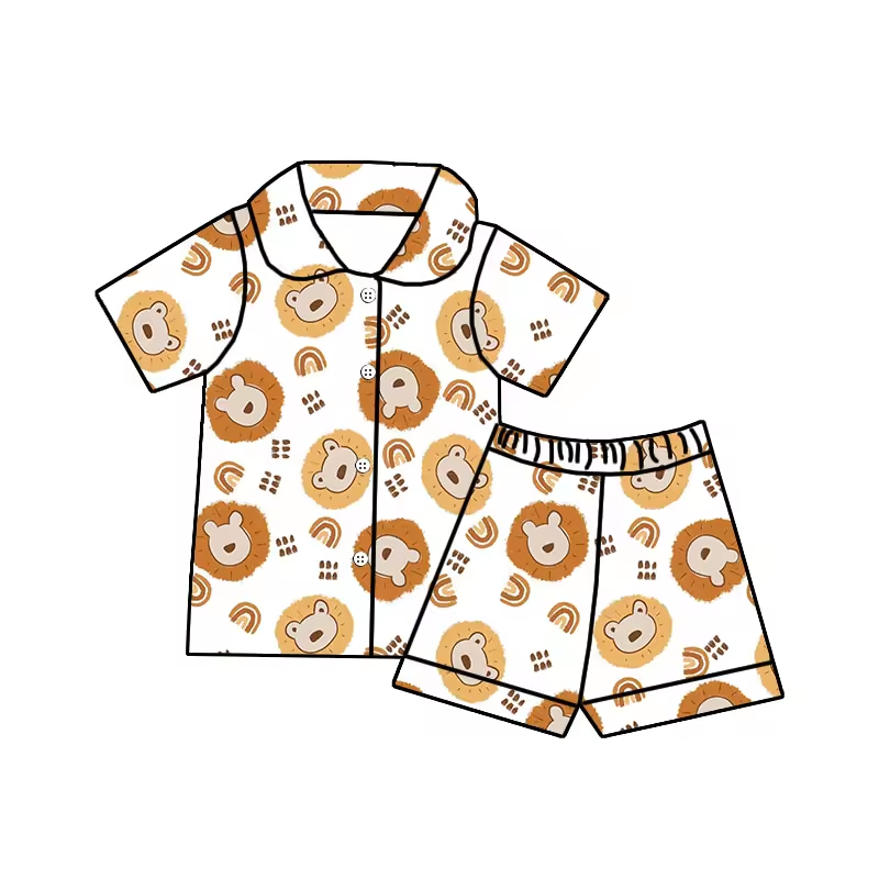 (Custom Design Preorder MOQ 5)  Bear Rainbow Print Boys Summer Pajamas Clothes Set