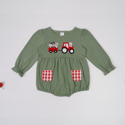 (Custom Design Preorder MOQ 5) Farm Animals Print Baby Girls Christmas Romper