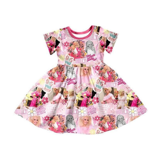 (Custom Design Preorder MOQ 5) Pink Singer Doll Vibes Print Girls Knee Length Summer Dress