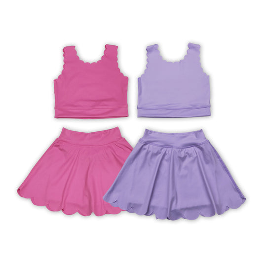 2 Colors Sleeveless Crop Top Skirts Shorts Girls Summer Yoga Clothes Set Sisters Wear