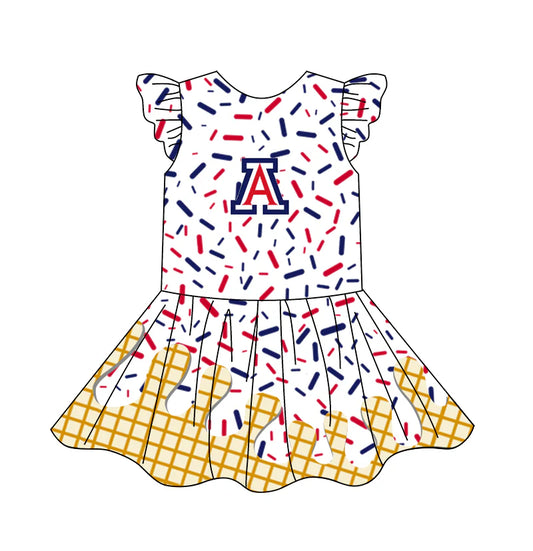 (Custom Design Preorder MOQ 5) Team's A Sprinkles Print Girls Summer Knee Length Dress