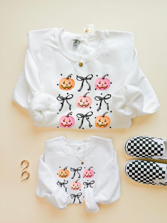 (Custom Design Preorder MOQ 5) Pumpkin Bows Print Girls Halloween Tee Shirts Top