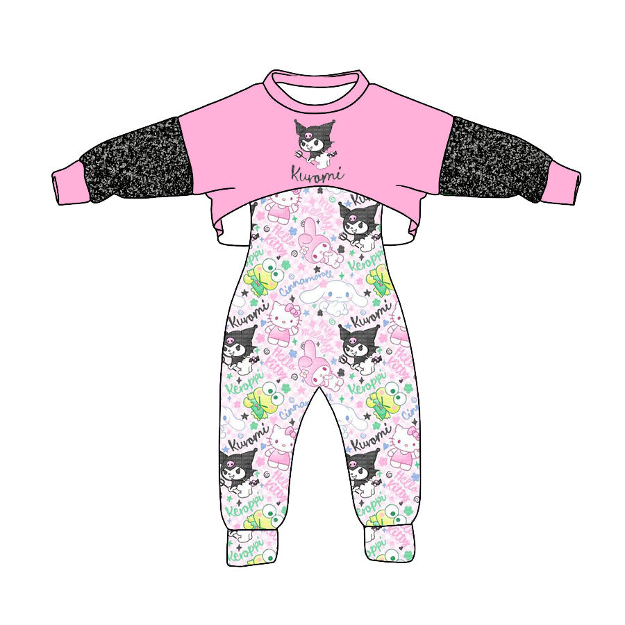 (Custom Design Preorder MOQ 5) Cartoon Animals Stars Print Jumpsuits Girls Fall Clothes Set