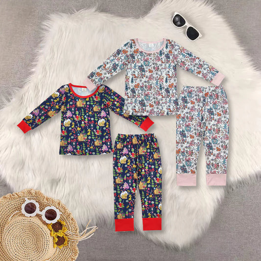Green Frog With Friends Print Sibling Christmas Bamboo Pajamas Clothes Set