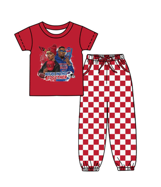 (Custom Design Preorder MOQ 5) Team's Bills Top Plaid Joggers Kids Clothes Set