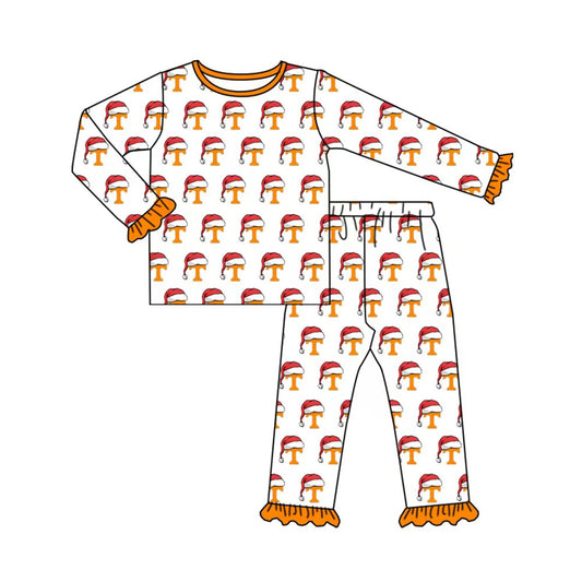 (Custom Design Preorder MOQ 5) Team's Tennessee Print Girls Christmas Pajamas Clothes Set