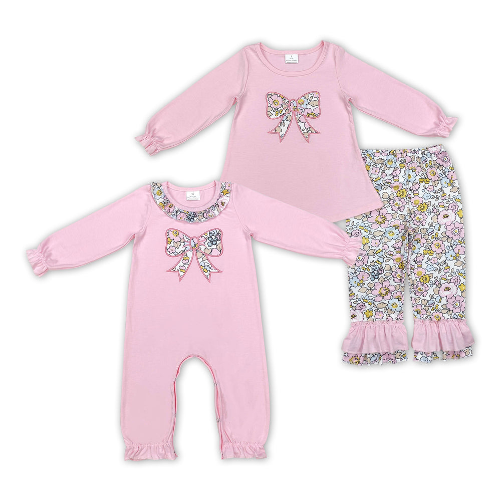 Bows Embroidery Flowers Pink Sisters Spring Matching Clothes