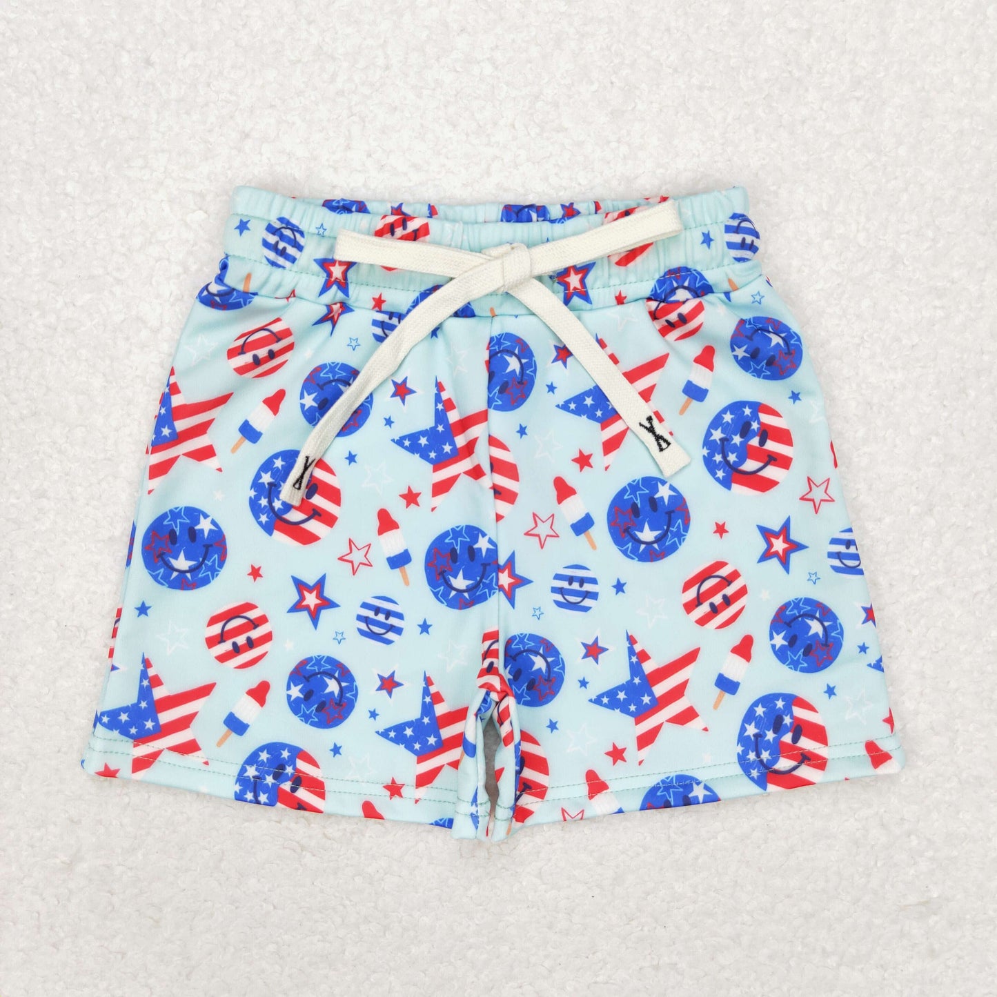 Smiling Face Stars Popsicle Print Sibling Matching 4th of July Swimsuits