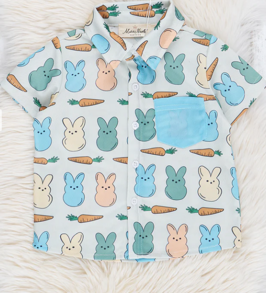 (Custom Design Preorder MOQ 5) Bunny Carrot Print Pocket Boys Easter Tee Shirts Top
