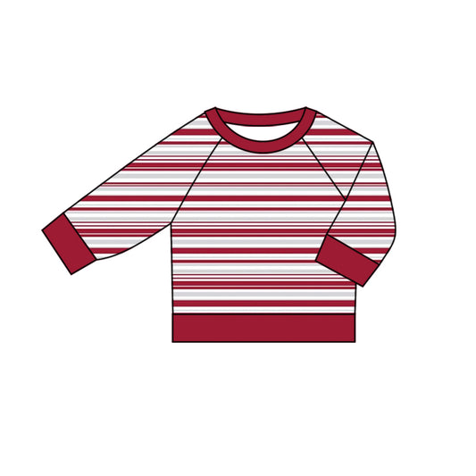 (Custom Design Preorder MOQ 5) Red Stripes Print Girls Fall Tee Shirts Top