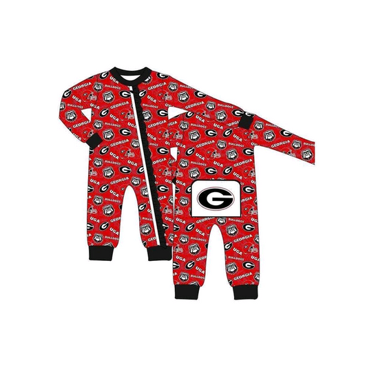 (Custom Design Preorder MOQ 5) Team's Georgia Print Baby Zipper Sleeper Romper