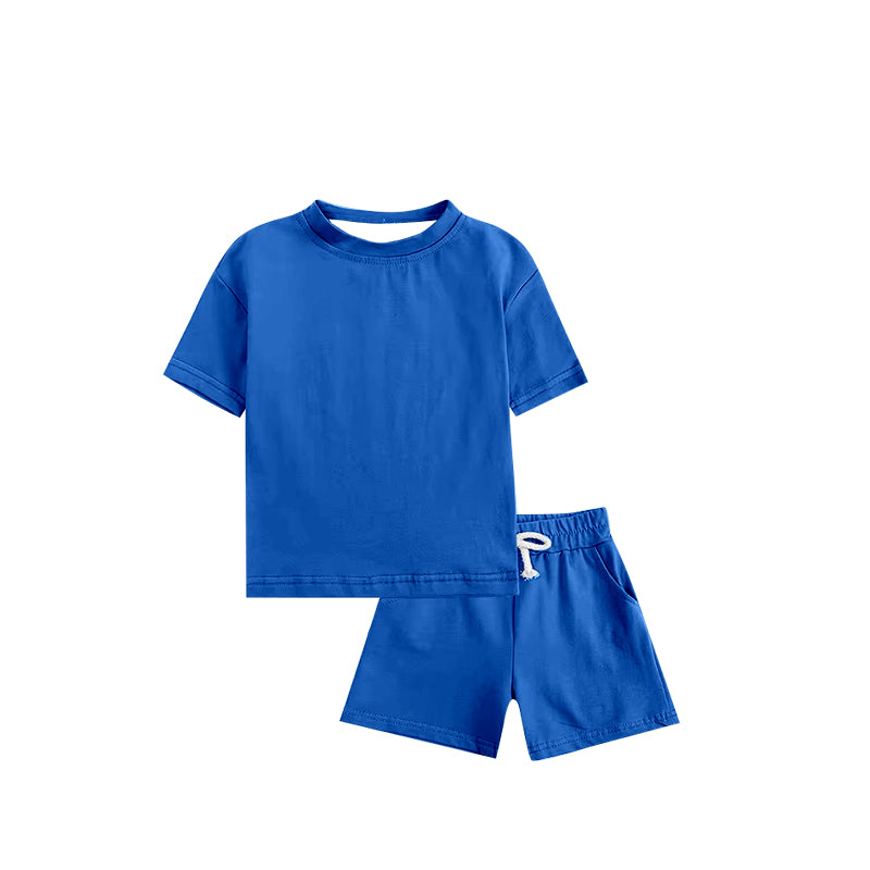 (Custom Design Preorder MOQ 5) Blue Color Kids Summer Clothes Set