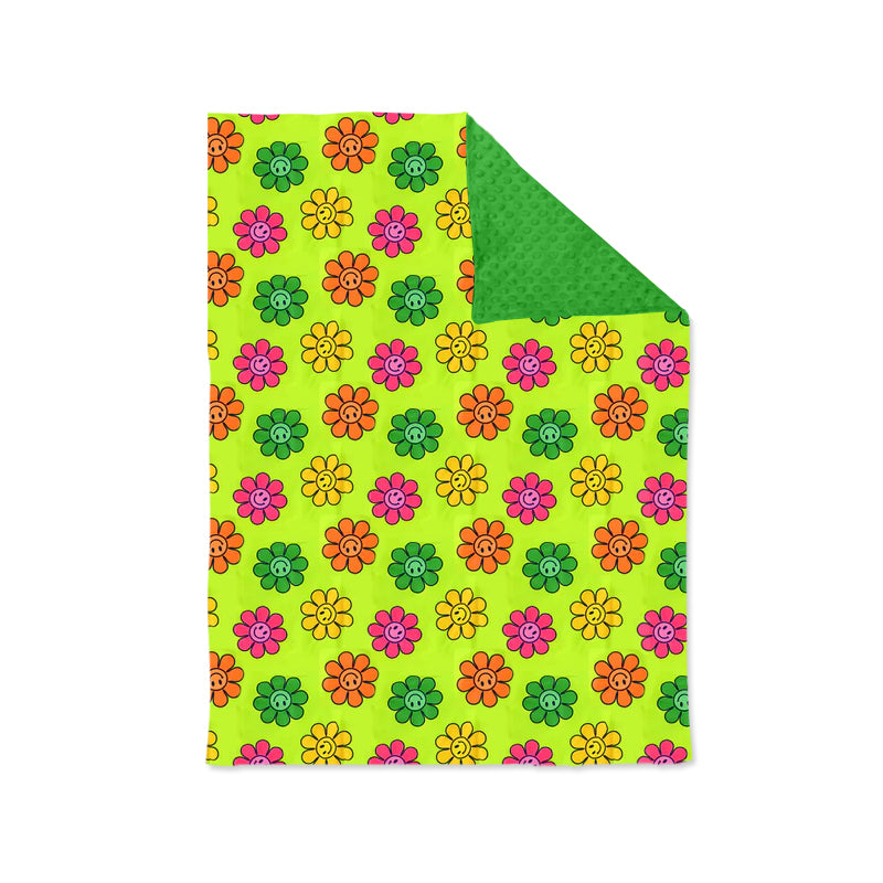 (Custom Design Preorder MOQ 5) Green Flowers Smiling Print Baby Blanket