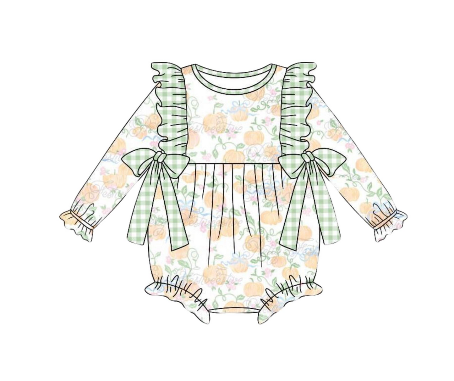 (Custom Design Preorder MOQ 5) Pumpkin Print Baby Girls Fall Romper