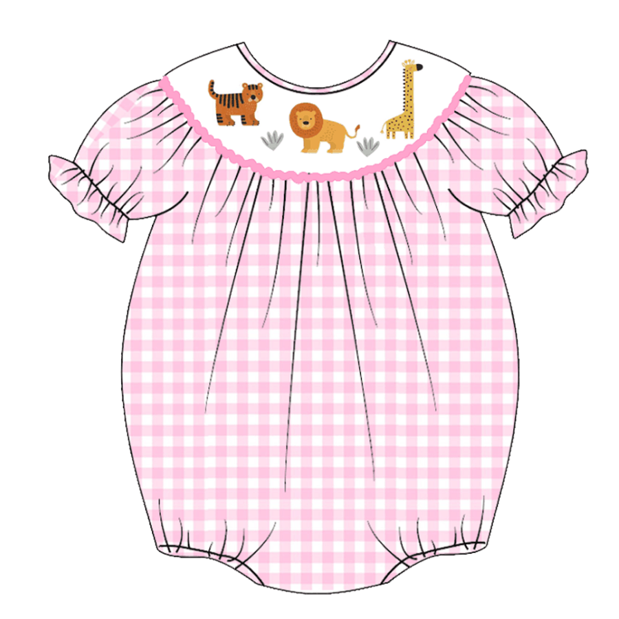 (Custom Design Preorder MOQ 5) Animals Pink Plaid Print Baby Girls Summer Romper