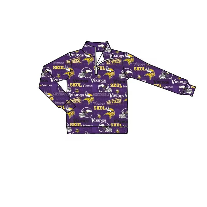 (Custom Design Preorder MOQ 5) Team's VIKINGS Print Boys Zipper Pullover Top