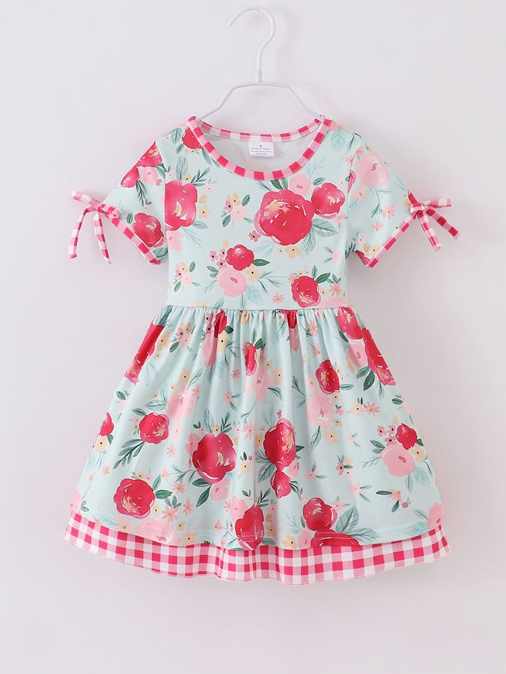 (Custom Design Preorder MOQ 5)  Flowers Print Girls Knee Length Summer Dress