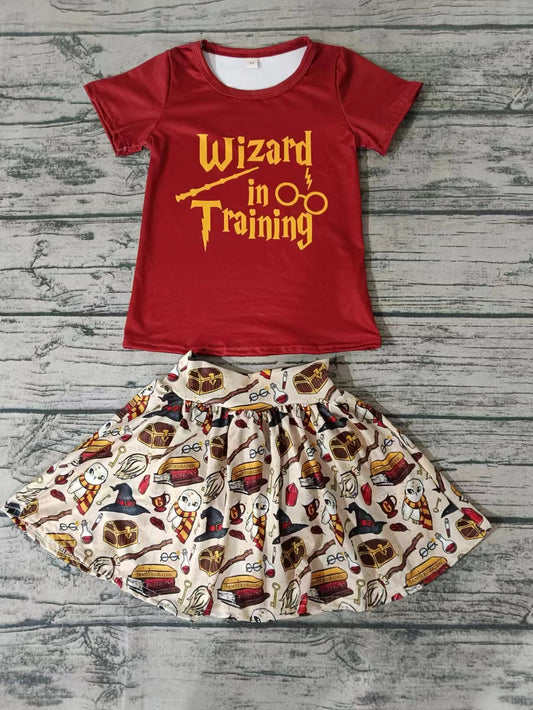 (Custom Design Preorder MOQ 5) Wizard Print Top Skirts With Shorts Girls Summer Clothes Set