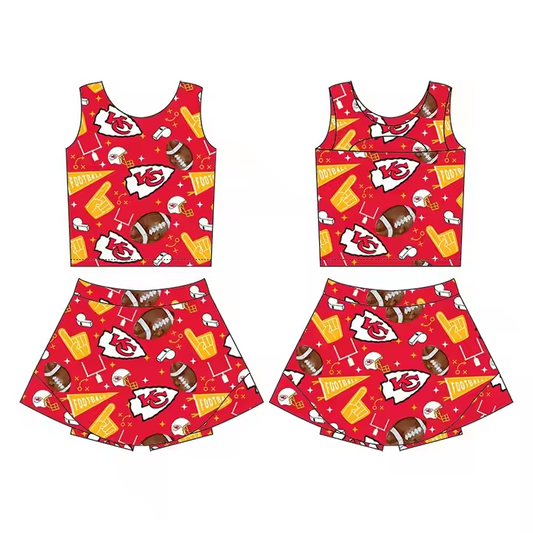 (Custom Design Preorder MOQ 5) Team's KC Chiefs Print Shorts Skirts Girls Summer Yoga Clothes Set