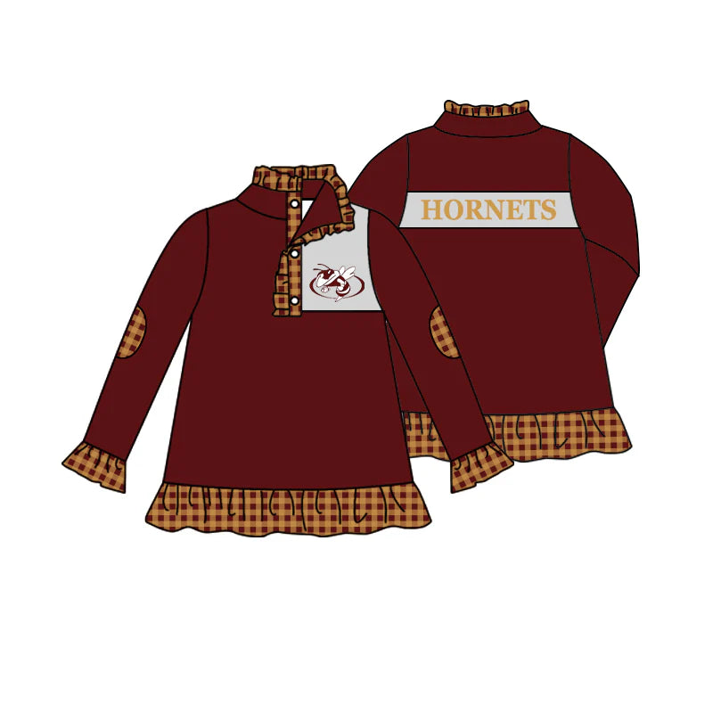 (Custom Design Preorder MOQ 5) Team's Hornets Print Girls Long Sleeve Pullover Buttons Tops