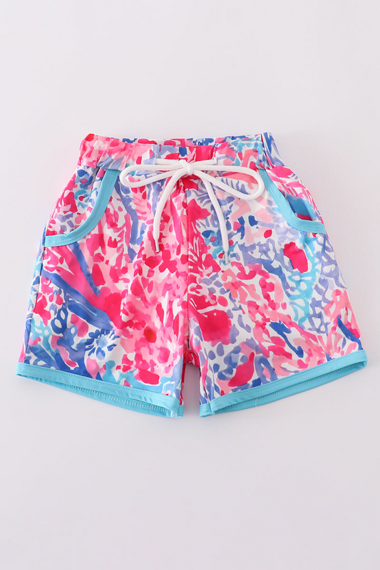(Custom Design Preorder MOQ 5) Seaweed Hot Pink Print Girls Summer Bottom Shorts