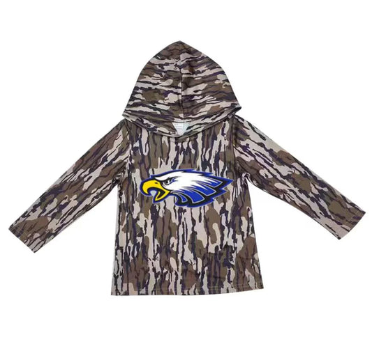 (Custom Design Preorder MOQ 5) Team Eagles Camo Print Kids Long Sleeve Hoodie Top