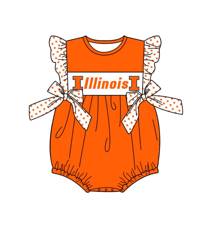 (Custom Design Preorder MOQ 5)  Team's ILLINOIS Print Baby Girls Summer Romper