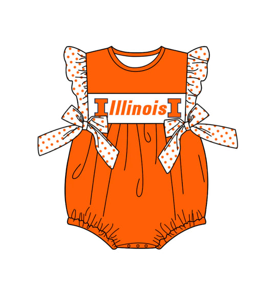 (Custom Design Preorder MOQ 5)  Team's ILLINOIS Print Baby Girls Summer Romper