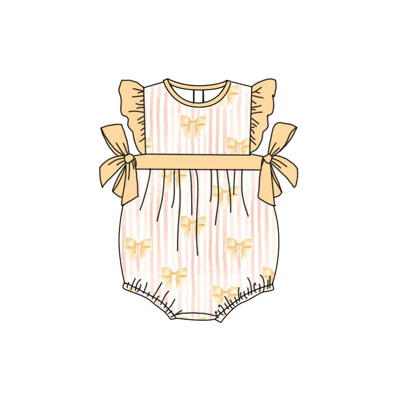 (Custom Design Preorder MOQ 5) Bows Stripes Print Baby Girls Summer Romper