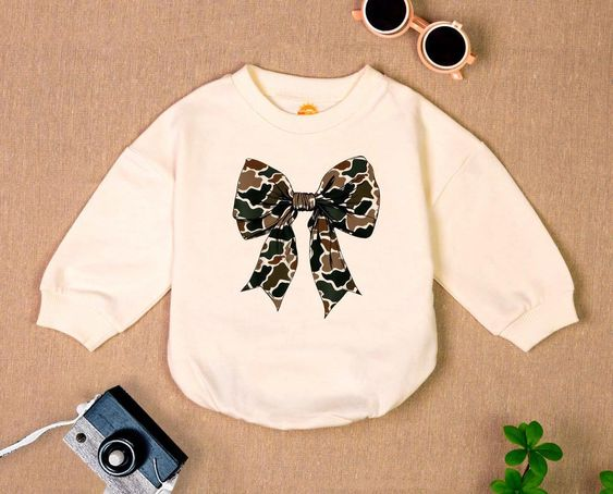 (Custom Design Preorder MOQ 5) Camo Bows Print Baby Girls Fall Romper