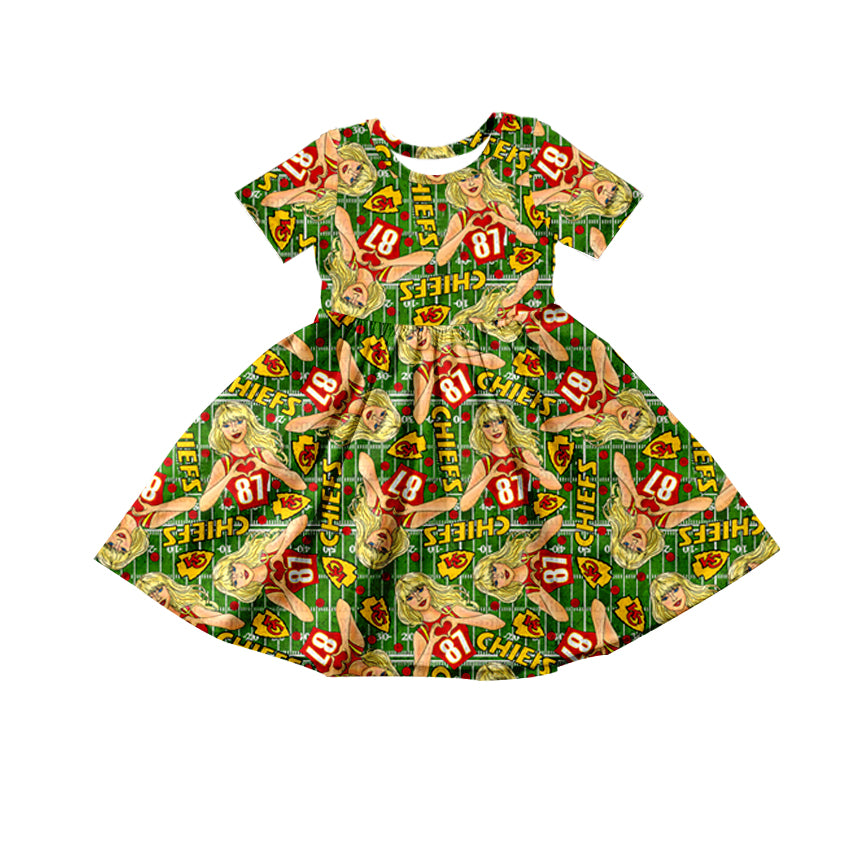 (Custom Design Preorder MOQ 5) Team's KC Swiftie Print Girls Short Sleeve Knee Length Dress