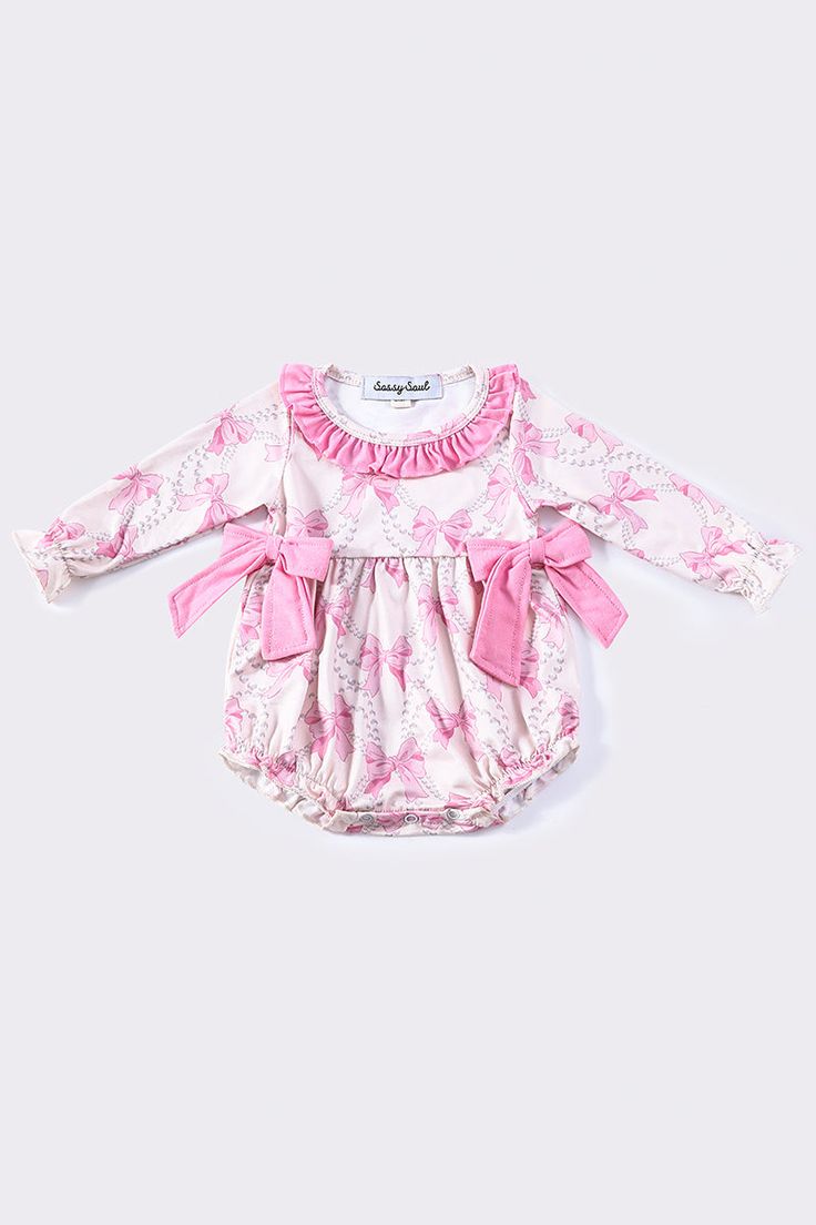 (Custom Design Preorder MOQ 5)  Pink Bows Print Baby Girls Romper