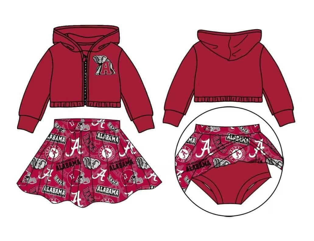 (Custom Design Preorder MOQ 5) Team's Alabama Print Skirts With Shorts Girls Clothes Sets