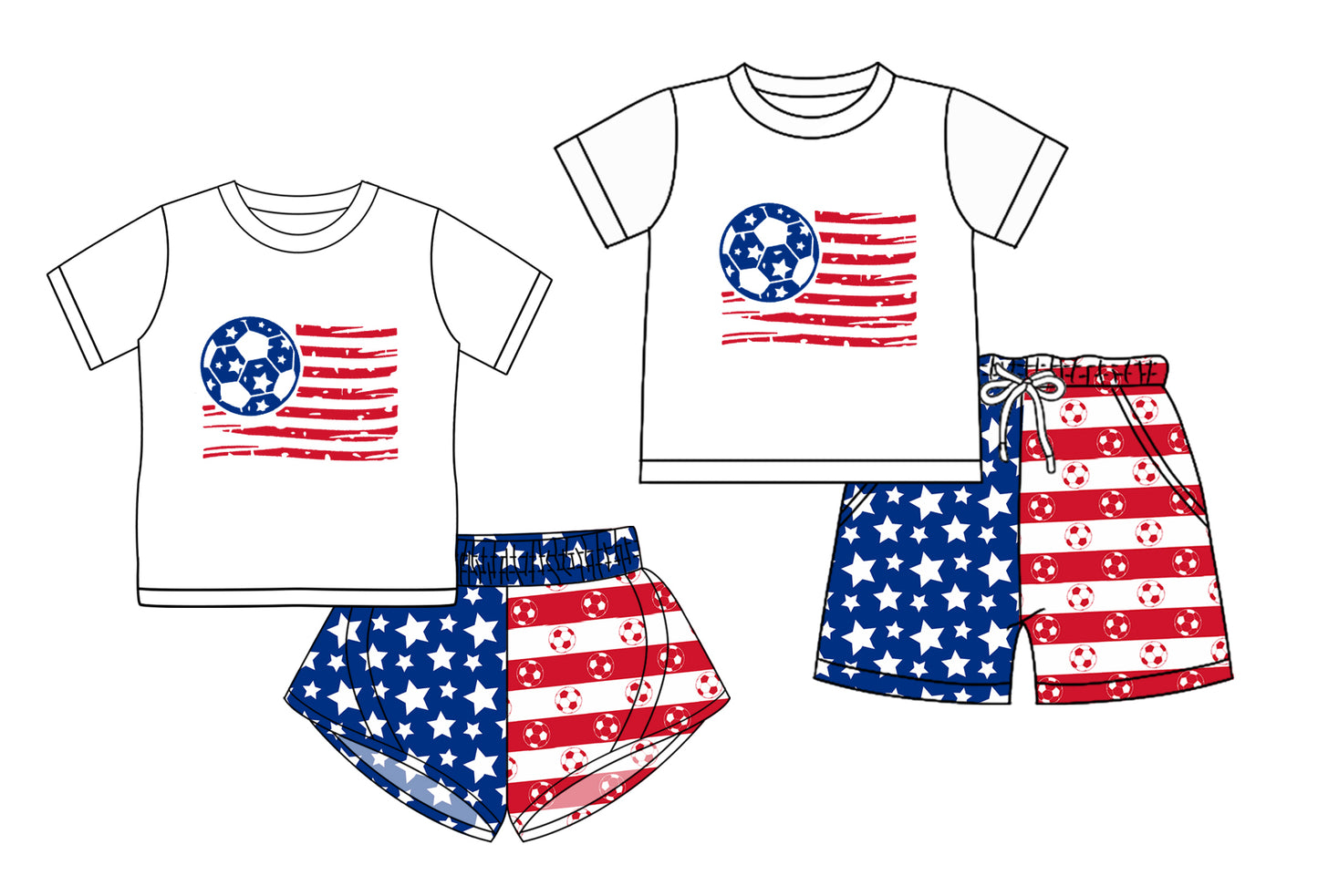 3.10(Custom Design Preorder MOQ 5 Each Design) Soccer Flag Top Stars Stripes Shorts Sibling 4th of July Matching Clothes