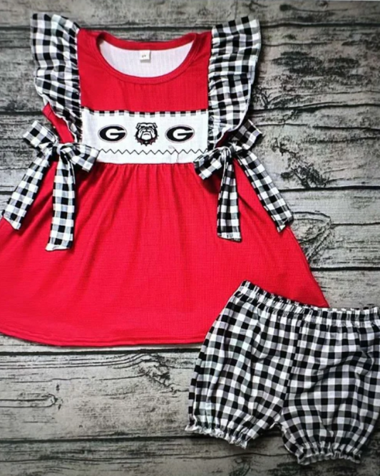 (Custom Design Preorder MOQ 5) Team's G Tunic Top Plaid Shorts Girls Clothes Set