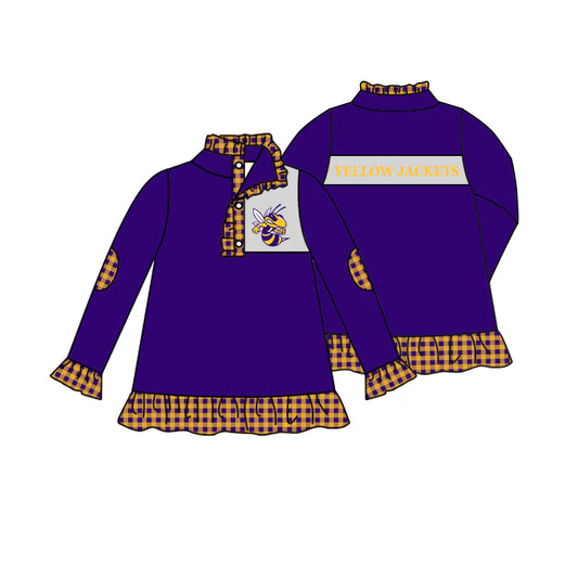 (Custom Design Preorder MOQ 5) Team's Yellow Jackets Print Girls Long Sleeve Pullover Buttons Tops