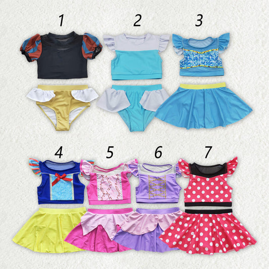 7 colors Cartoon Princess Girls 2 Pieces Swimsuits Sisters Wear