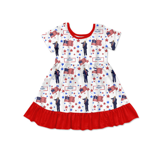 11.11(Custom Design Preorder MOQ 5) Trump Flag Stars Print Girls Summer Knee Length Dress